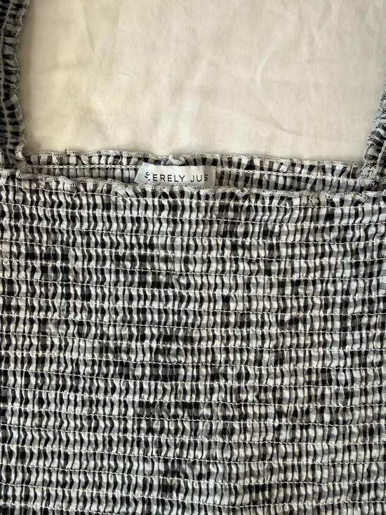 Sincerely Jules Black White Gingham Puff Sleeve Smocked Crop Top Medium - Picture 3 of 8